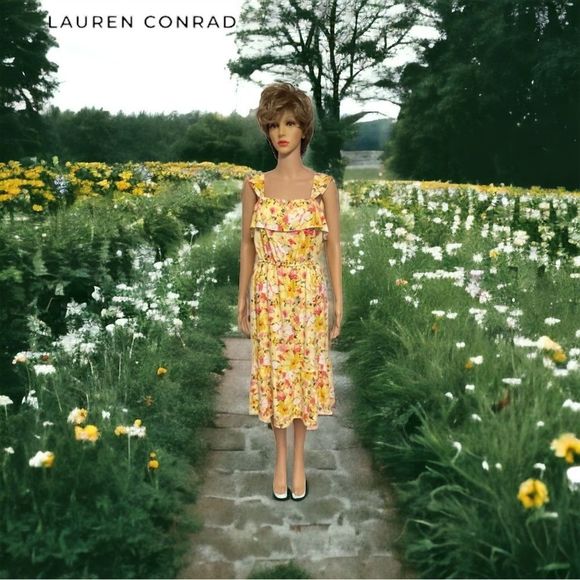 FINAL DROP! Lauren Conrad Yellow Floral Sundress Size XL - Picture 1 of 8